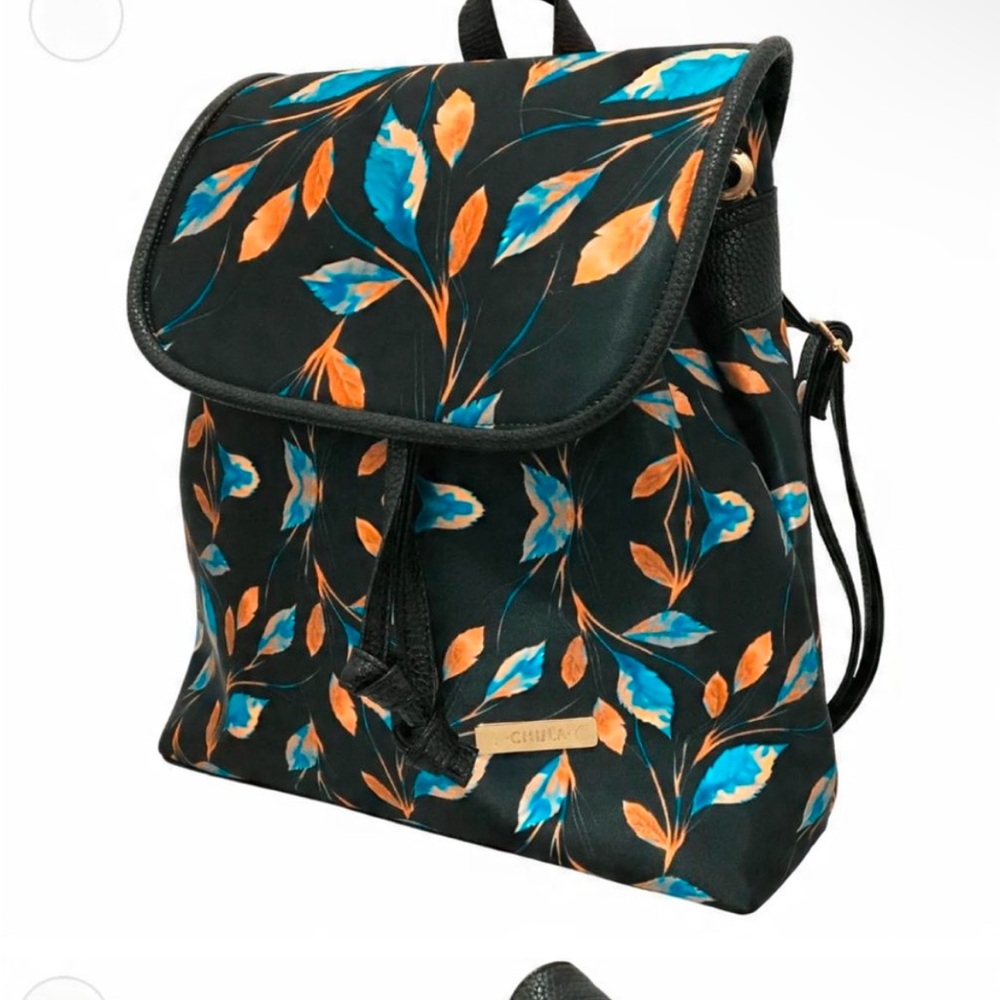 Elegant Black and Orange Leaf Backpack